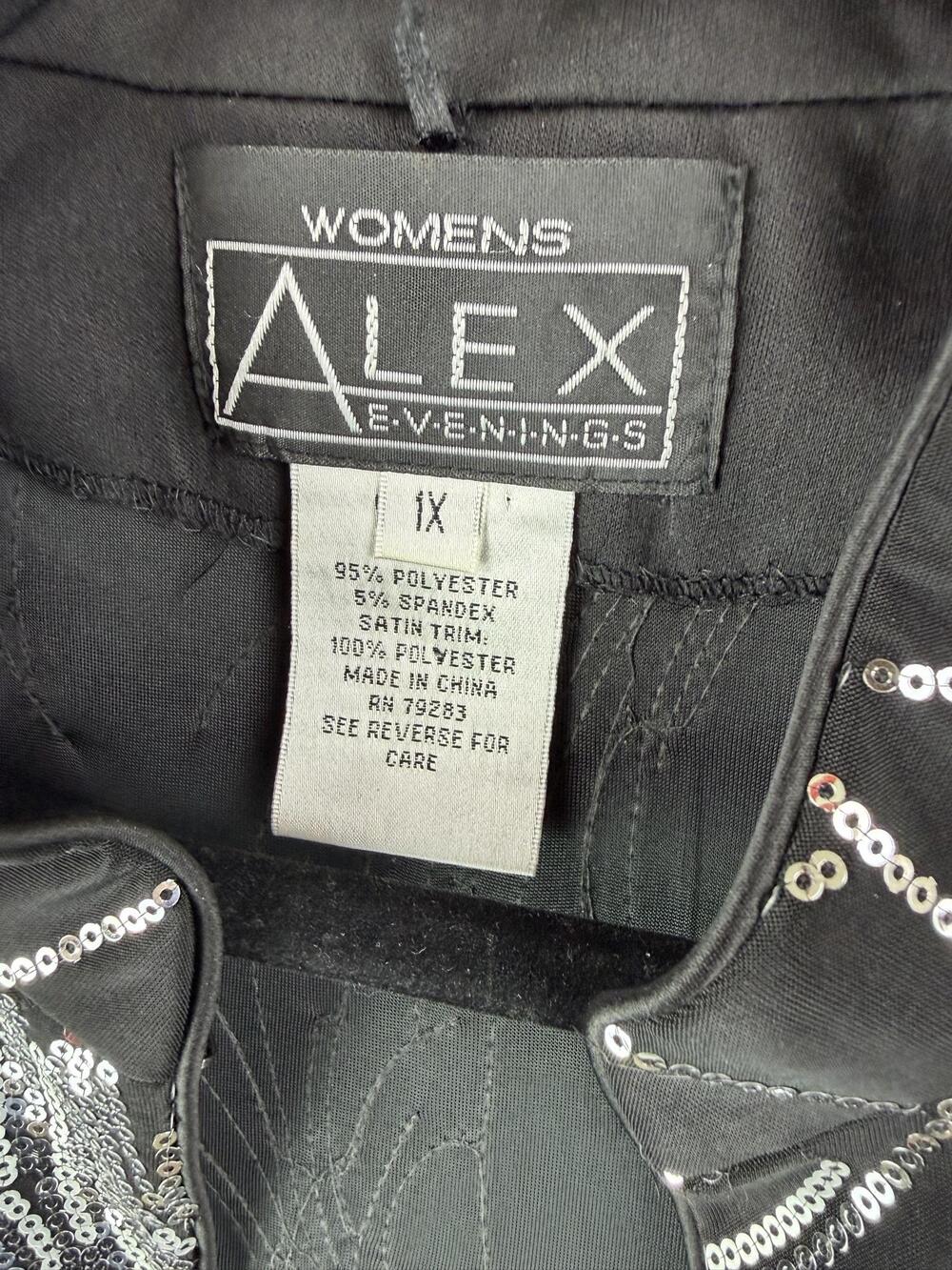 Alex Evenings Jacket Womens 1X Black Collared Lined Lightweight Sequin Snap - Picture 3 of 7